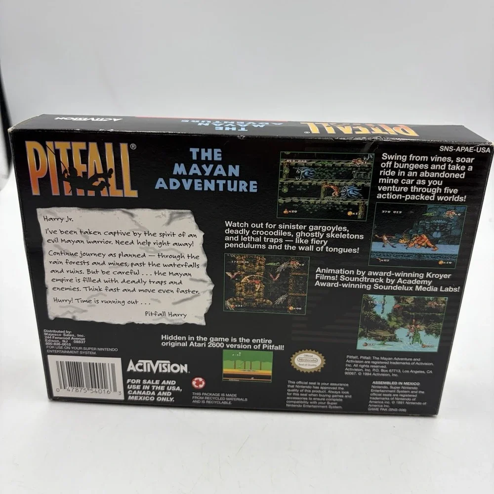 Pitfall: The Mayan Adventure Box and Manual Poster & Inserts Super Nintendo SNES